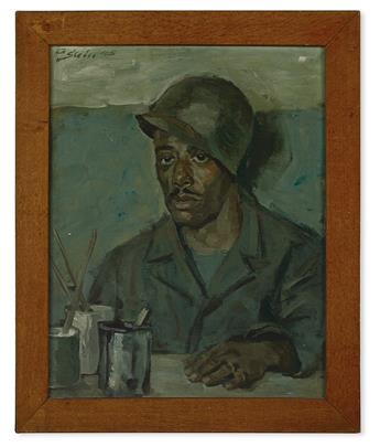 (MILITARY--WORLD WAR TWO.) SLEDES, G. [?] Oil portrait of an African-American soldier.